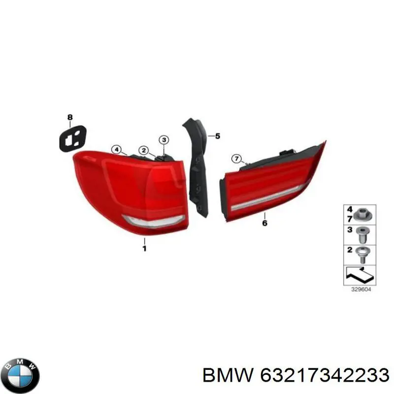 63217342233 BMW Placa sobreposta debaixo de lanterna traseira esquerda