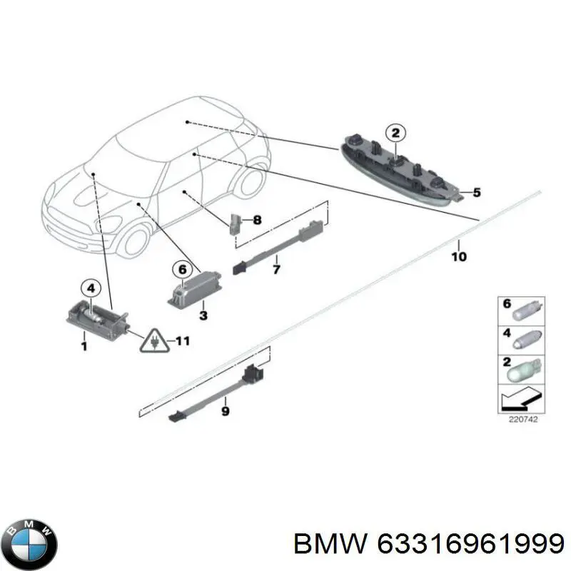 Compre 63316961999 BMW Lâmpada da luz de fundo na porta