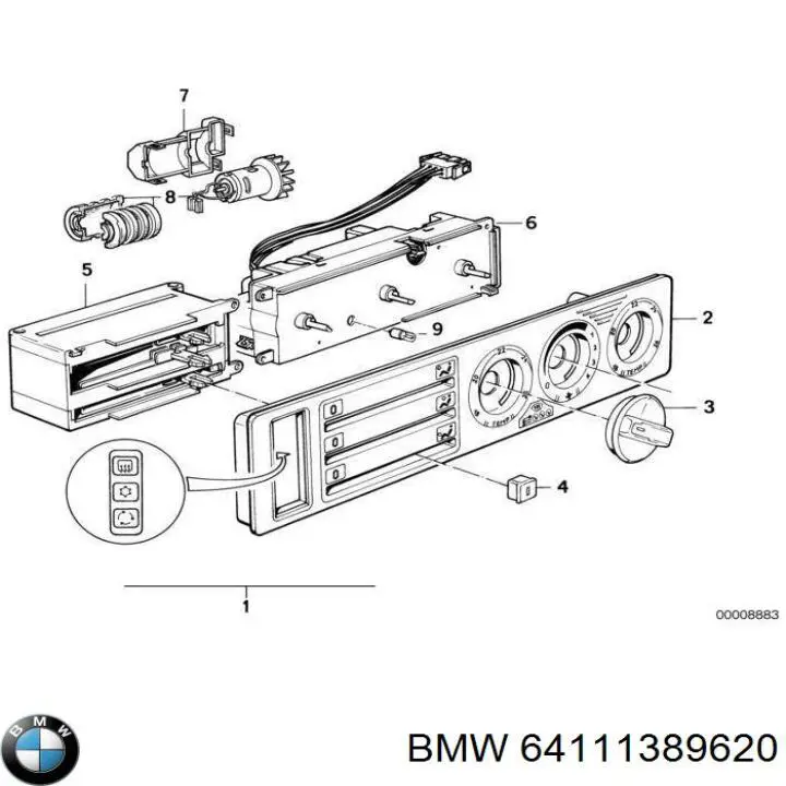 Unidade de controlo dos modos de aquecimento/condicionamento BMW 64111389620 preço, a partir de 635,15 USD