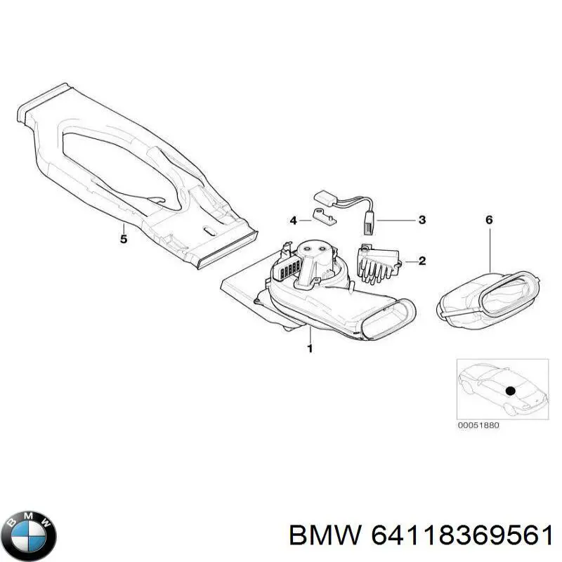 64118369561 BMW Resistor (resistência) traseiro de ventilador de forno (de aquecedor de salão)