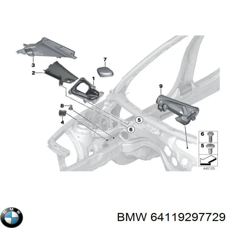 64119297729 BMW Tabique da seção de motor