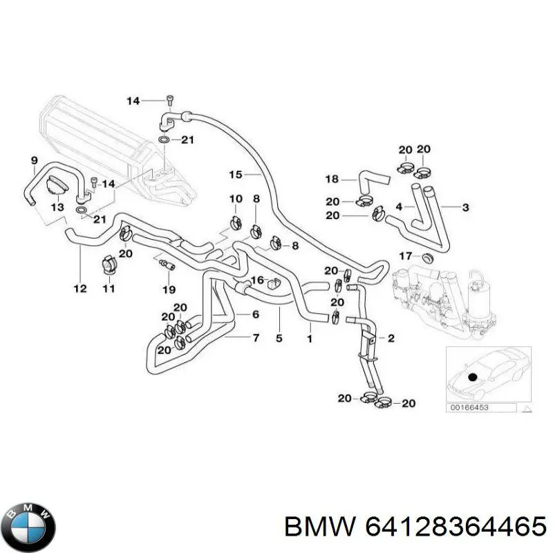 64128364465 BMW Mangueira do radiador de aquecedor (de forno), linha de combustível de retorno