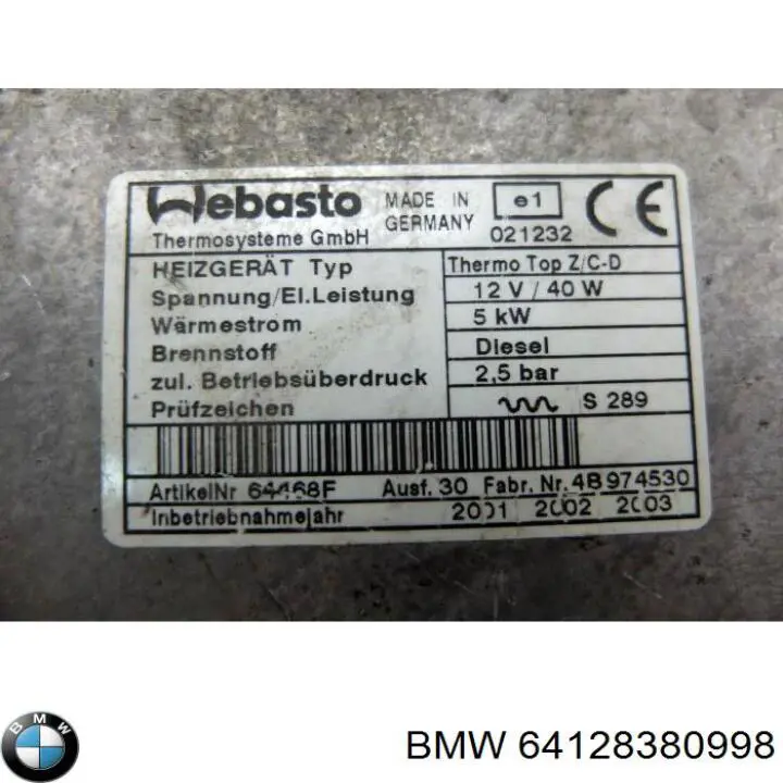 64128380998 BMW Calorífero autônomo