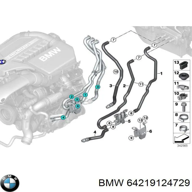 64219124729 BMW Mangueira (cano derivado) do sistema de esfriamento