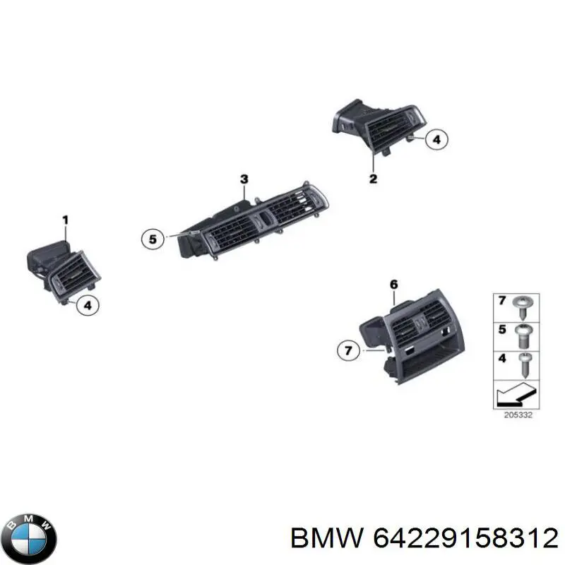 Grelha de ventilação de salão no "painel de instrumentos" BMW 64229158312 preço, a partir de 34,05 USD