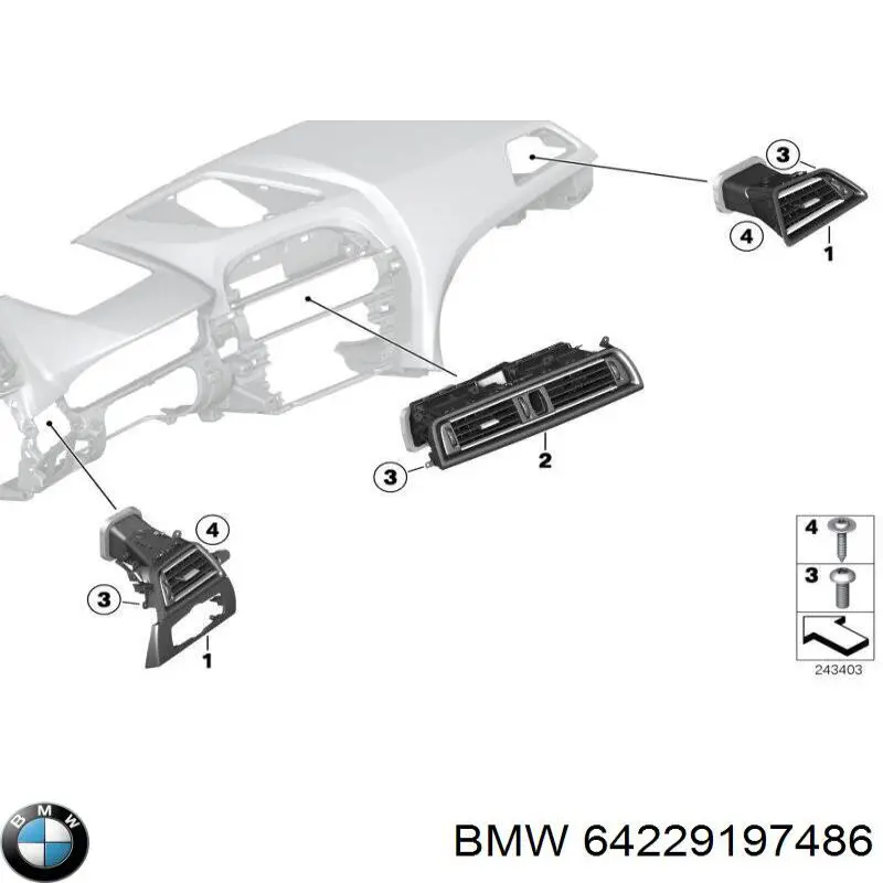 64229197486 BMW Conduto de ar (distribuidor de ar para "painel de instrumentos") central