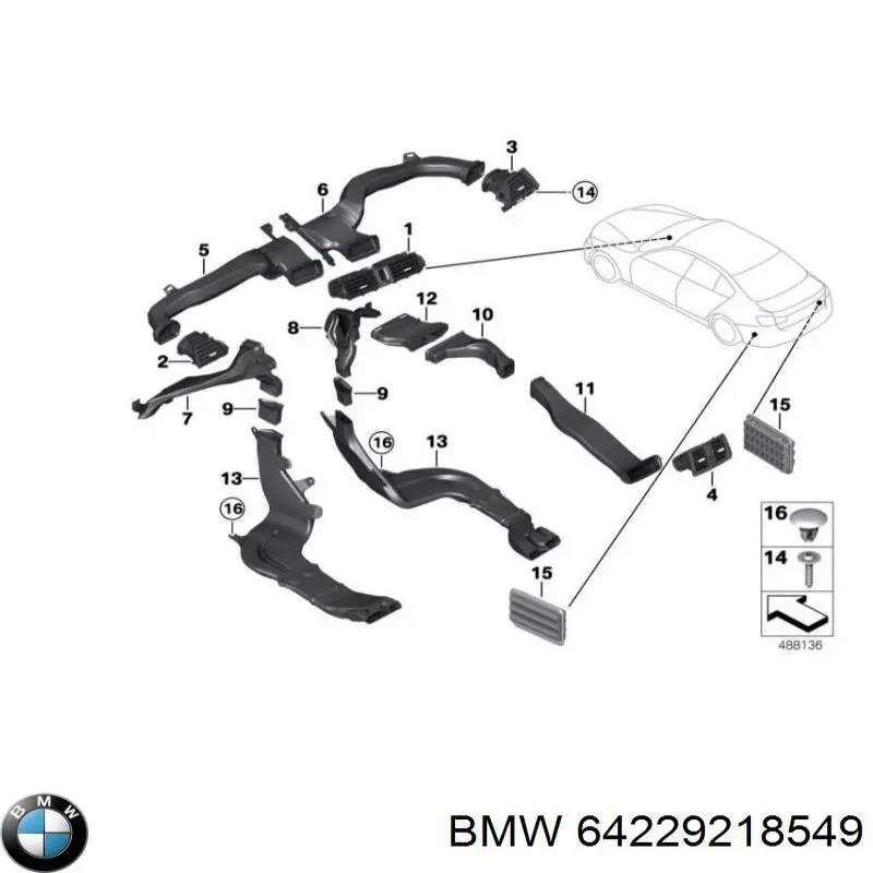 64229218549 BMW Grelha esquerda de ventilação de salão no "painel de instrumentos"