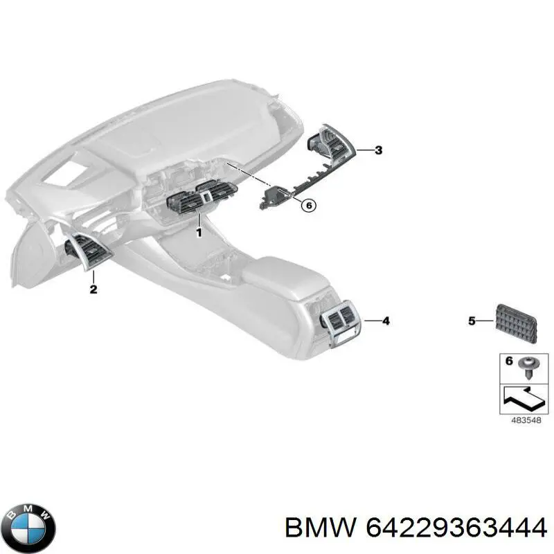 64229363444 BMW Grelha de ventilação de salão no "painel de instrumentos"