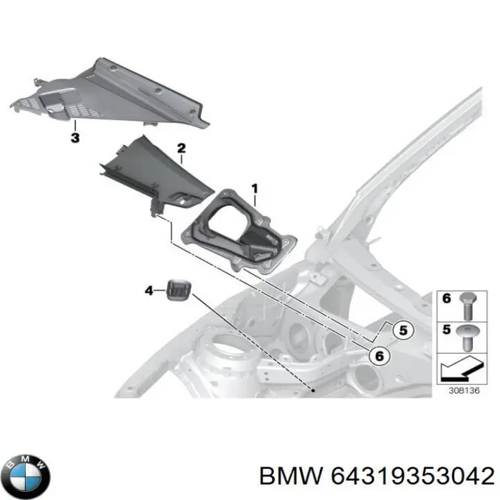 Compre 64319353042 BMW Dreno de pára-brisas, bofes