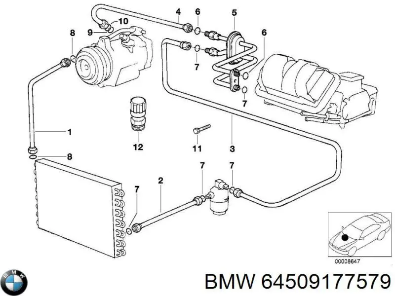 64509177579 BMW Válvula de reabastecimento de aparelho de ar condicionado