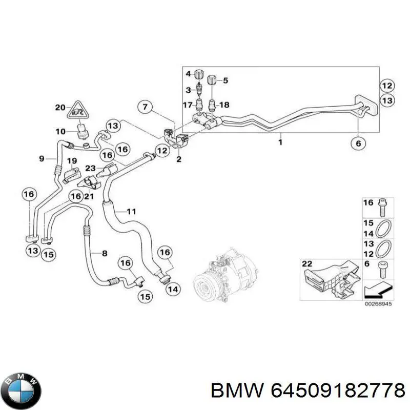 64509182778 BMW Mangueira de aparelho de ar condicionado, desde o vaporizador traseiro até o compressor