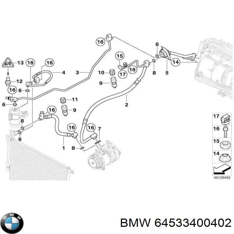 64533400402 BMW Mangueira de aparelho de ar condicionado, desde o compressor até o radiador