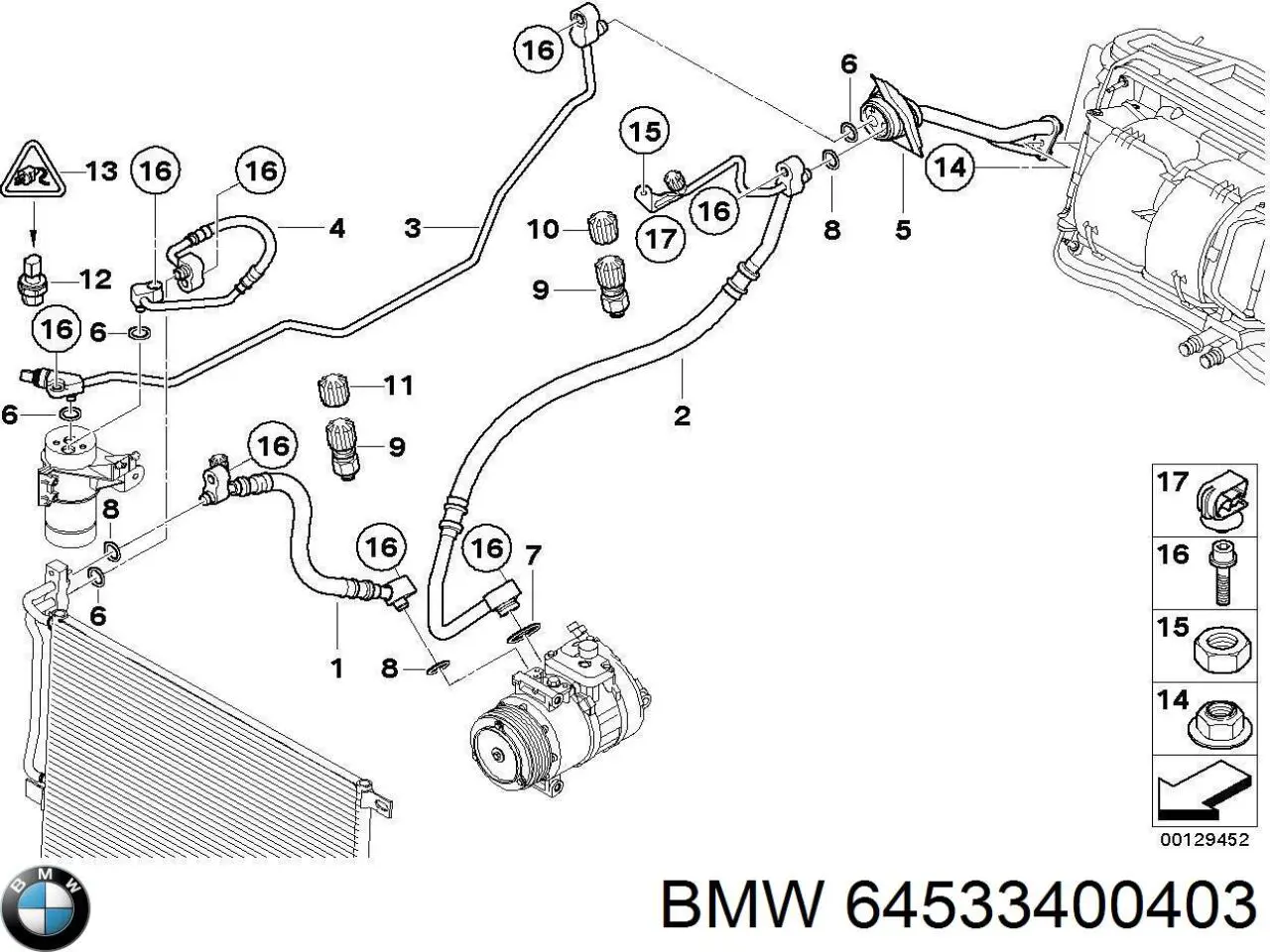 64533400403 BMW Mangueira de aparelho de ar condicionado, desde o radiador até o secador