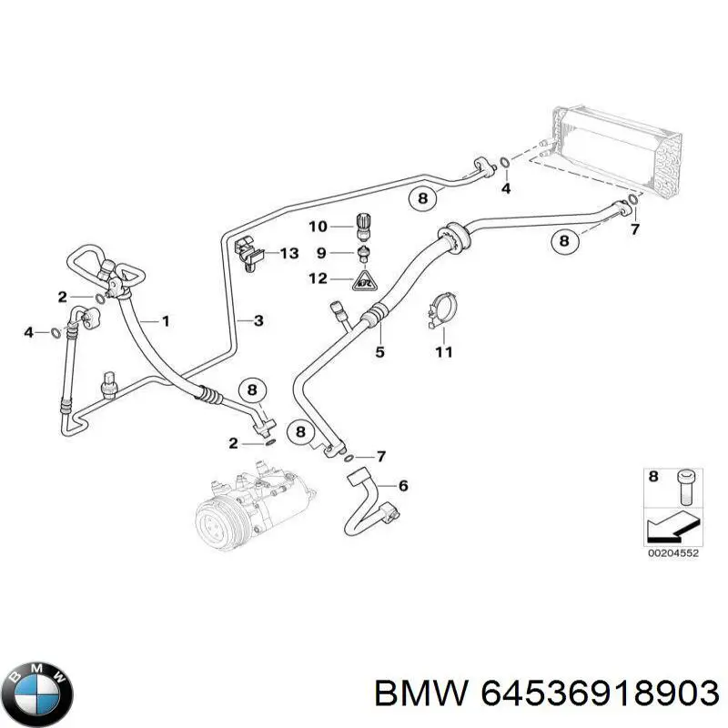 64536918903 BMW Mangueira de aparelho de ar condicionado, desde o compressor até o radiador