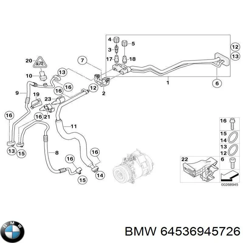64536945726 BMW Mangueira de aparelho de ar condicionado, desde o vaporizador traseiro até o compressor