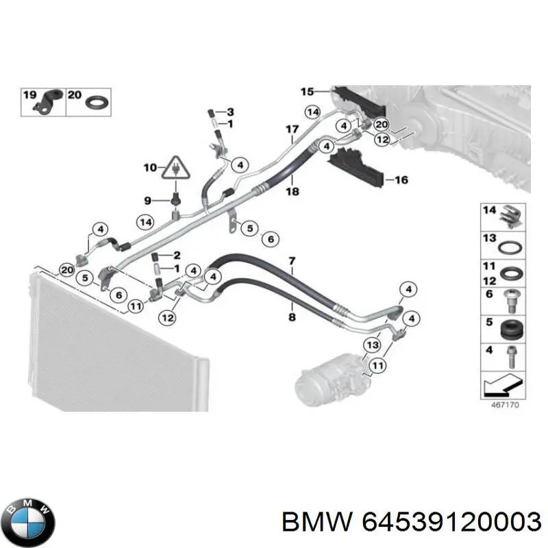 64539120003 BMW Mangueira de aparelho de ar condicionado, desde o radiador até o vaporizador
