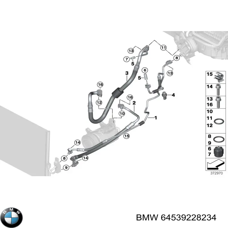 64539228234 BMW Mangueira de aparelho de ar condicionado, desde o radiador até o vaporizador