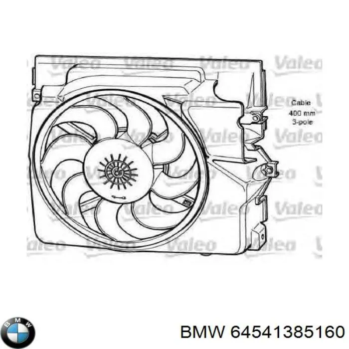 Compre 64541385160 BMW Difusor do radiador de aparelho de ar condicionado, montado com roda de aletas e o motor