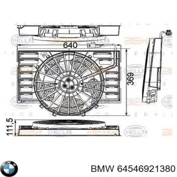 Compre 64546921380 BMW Difusor do radiador de aparelho de ar condicionado, montado com roda de aletas e o motor