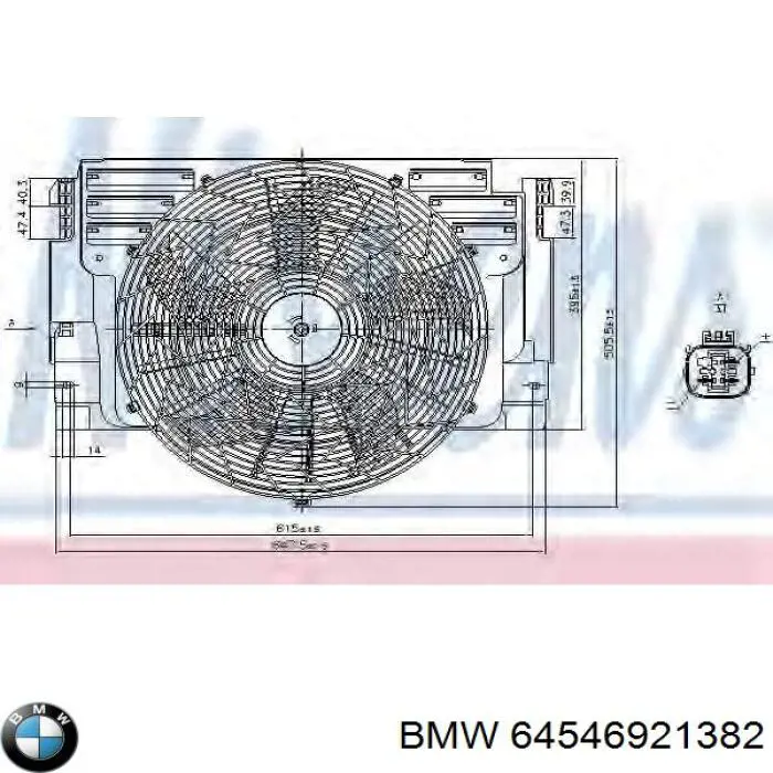 Compre 64546921382 BMW Difusor do radiador de aparelho de ar condicionado, montado com roda de aletas e o motor