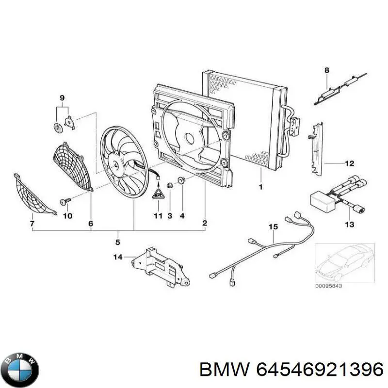 Compre 64546921396 BMW Difusor do radiador de aparelho de ar condicionado, montado com roda de aletas e o motor