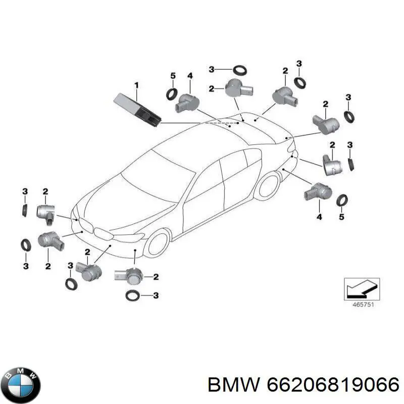 66206819066 BMW Sensor de sinalização de estacionamento (sensor de estacionamento) dianteiro/traseiro central
