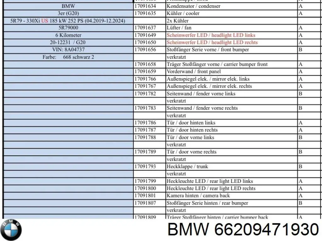Compre 66209471930 BMW Sensor traseiro lateral de sinalização de estacionamento (sensor de estacionamento)