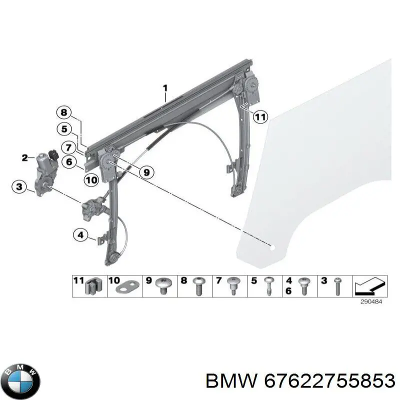 67622755853 BMW Motor de acionamento de vidro da porta dianteira esquerda