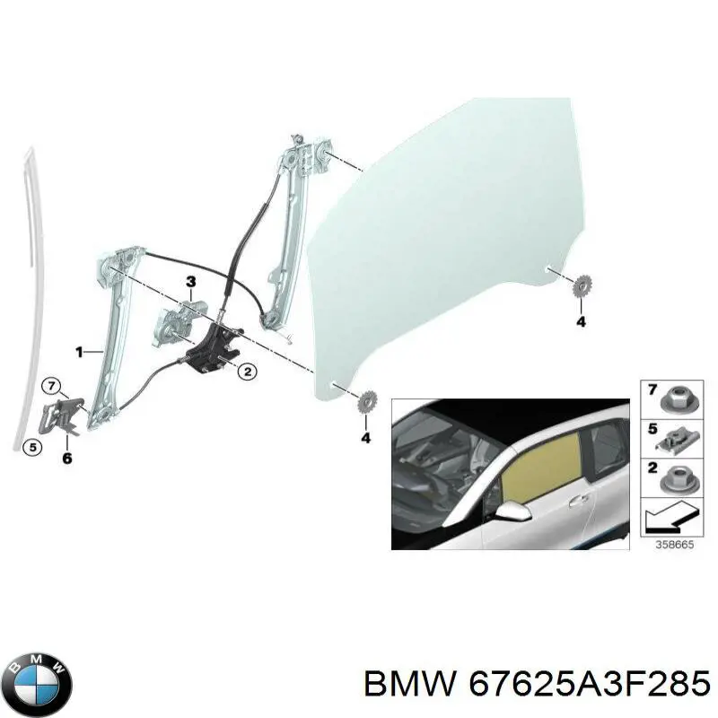 67625A3F285 BMW Motor de acionamento de vidro da porta dianteira esquerda