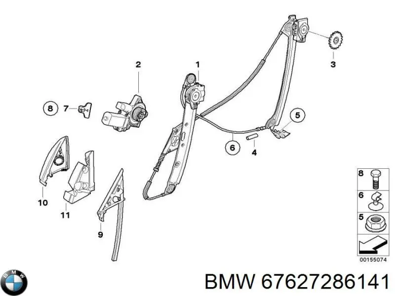 67627286141 BMW Motor de acionamento de vidro da porta dianteira esquerda