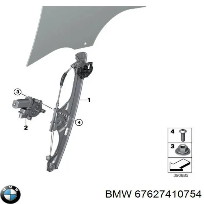 Mecanismo de acionamento de vidro da porta dianteira direita BMW 2 Gran Tourer F46