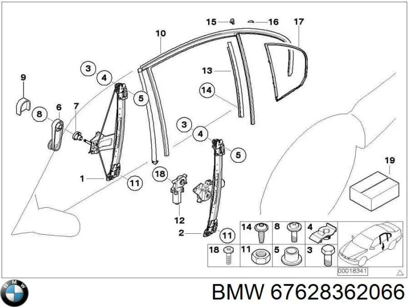 Compre 676283620660 BMW Motor de acionamento de vidro da porta traseira esquerda