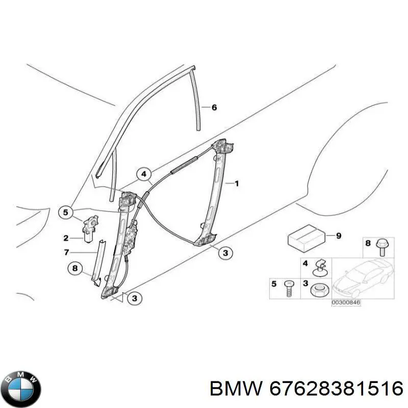 67628381516 BMW Mecanismo de acionamento de vidro da porta dianteira direita
