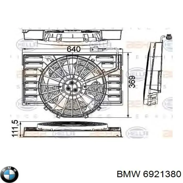 Compre 6921380 BMW Difusor do radiador de aparelho de ar condicionado, montado com roda de aletas e o motor