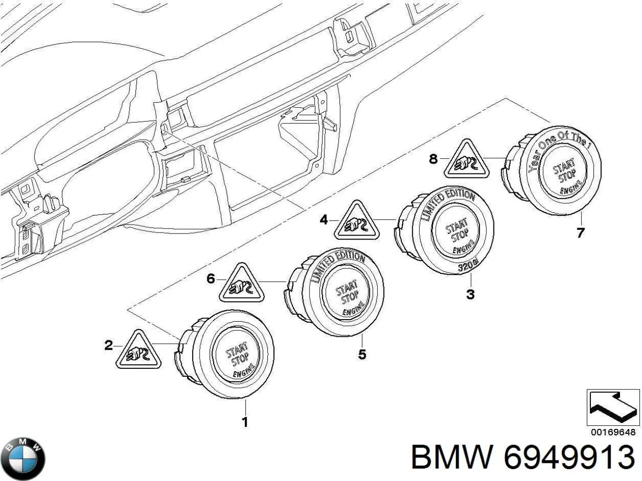 Botão de arranco de motor BMW 6949913