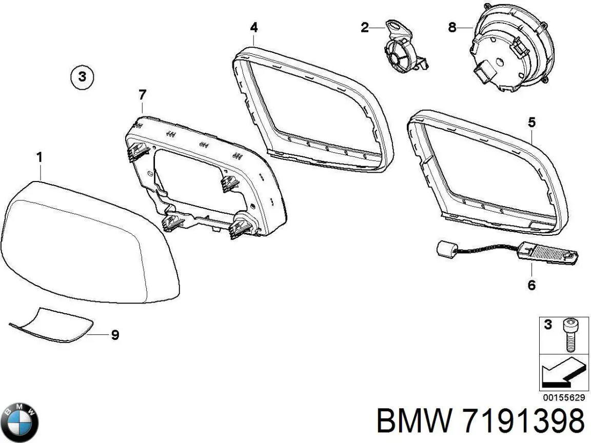 7191398 BMW Motor de acionamento do lente do espelho de retrovisão