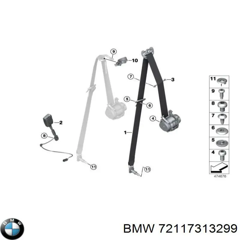 72117313299 BMW Barra (fecho) dianteira de fixação da correia de segurança