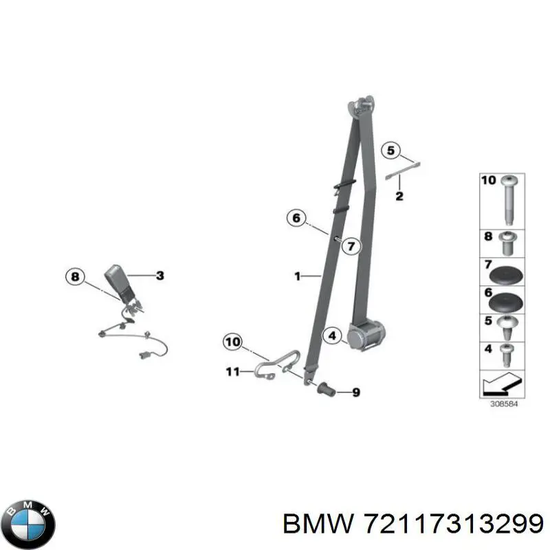 Barra (fecho) dianteira de fixação da correia de segurança BMW 72117313299 preço, a partir de 52,78 USD