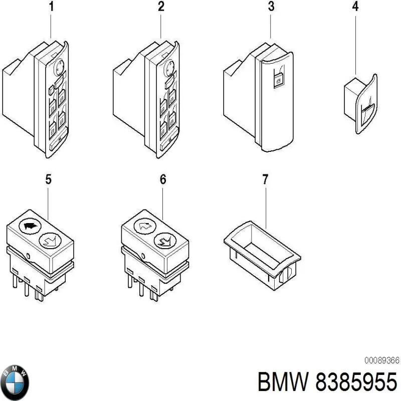 8385955 BMW Botão traseiro esquerdo de ativação de motor de acionamento de vidro