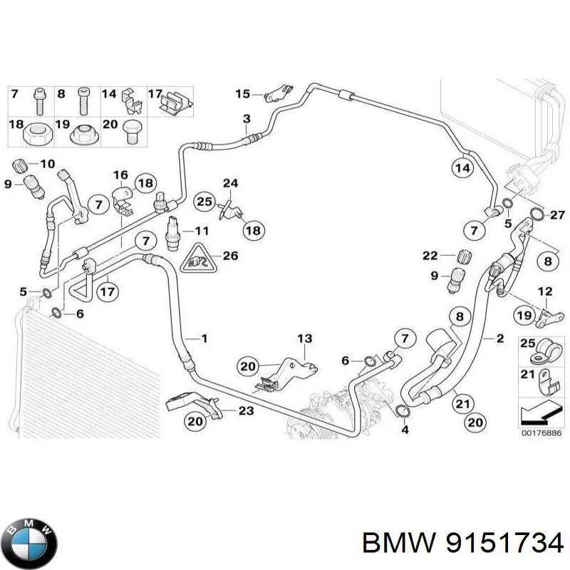 Mangueira de aparelho de ar condicionado, desde o radiador até o vaporizador BMW 9151734 preço, a partir de 93,64 USD