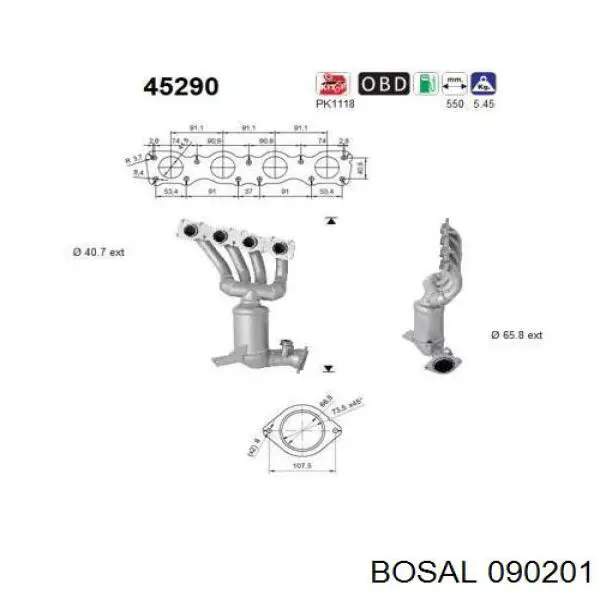 BM92054H BM Catalysts Tubo coletor de escape