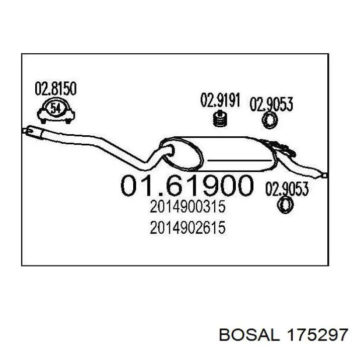 Silenciador, parte traseira Bosal 175297 preço, a partir de 197,76 USD