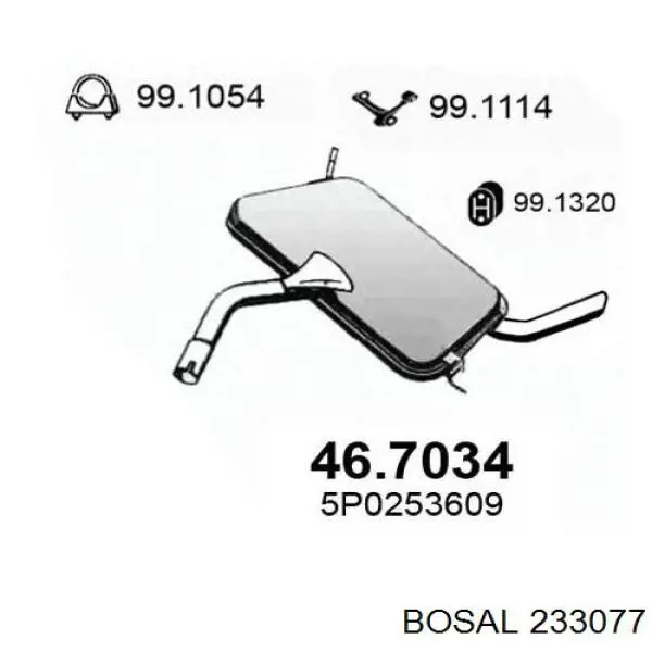 Silenciador, parte traseira Bosal 233077 preço, a partir de 174,25 USD