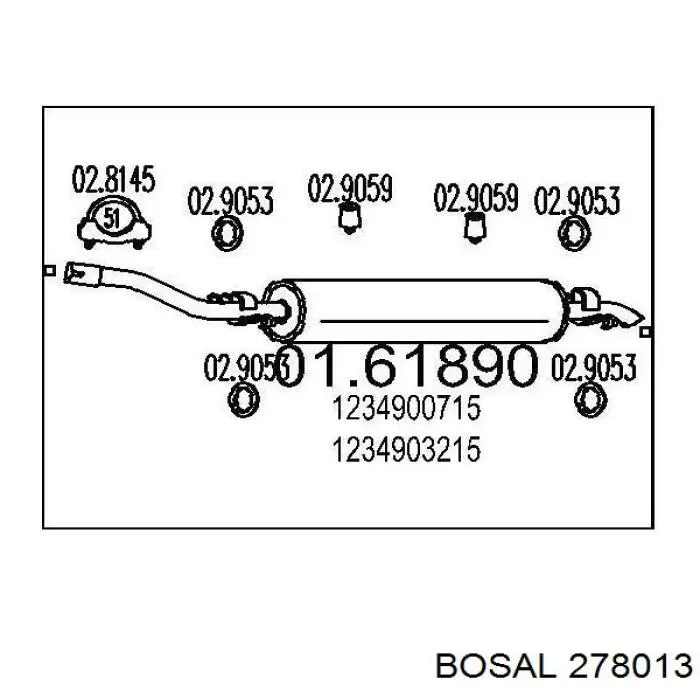 Silenciador, parte traseira Bosal 278013 preço, a partir de 85,82 USD