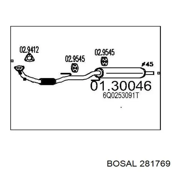 Silenciador, parte central Bosal 281769 preço, a partir de 146,00 USD