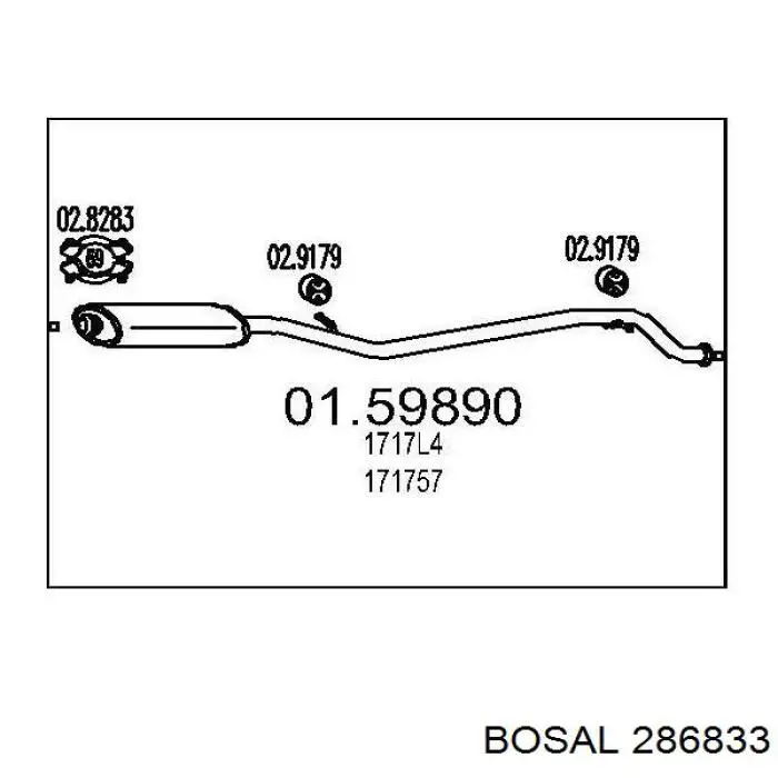 Silenciador, parte central Bosal 286833 preço, a partir de 86,66 USD