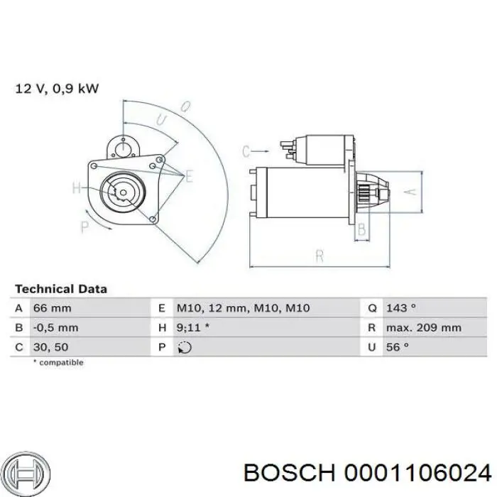 0001106024 Bosch Motor de arranco