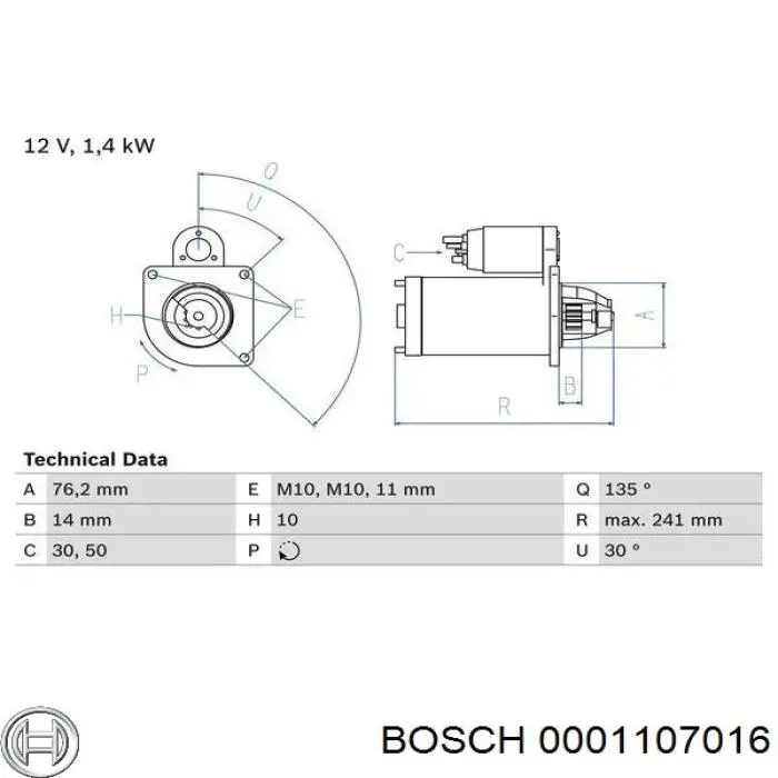 Motor de arranco Bosch 0001107016 preço, a partir de 46,64 USD