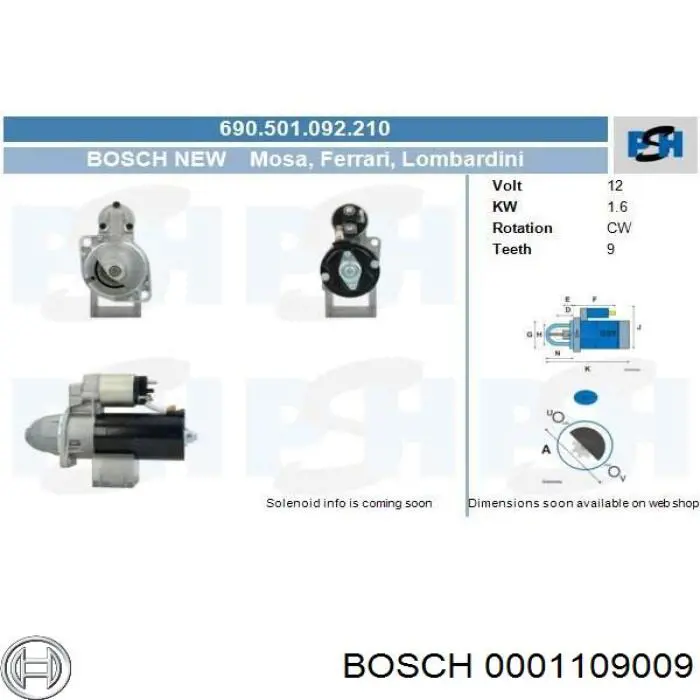 Motor de arranco 0001109009 Bosch