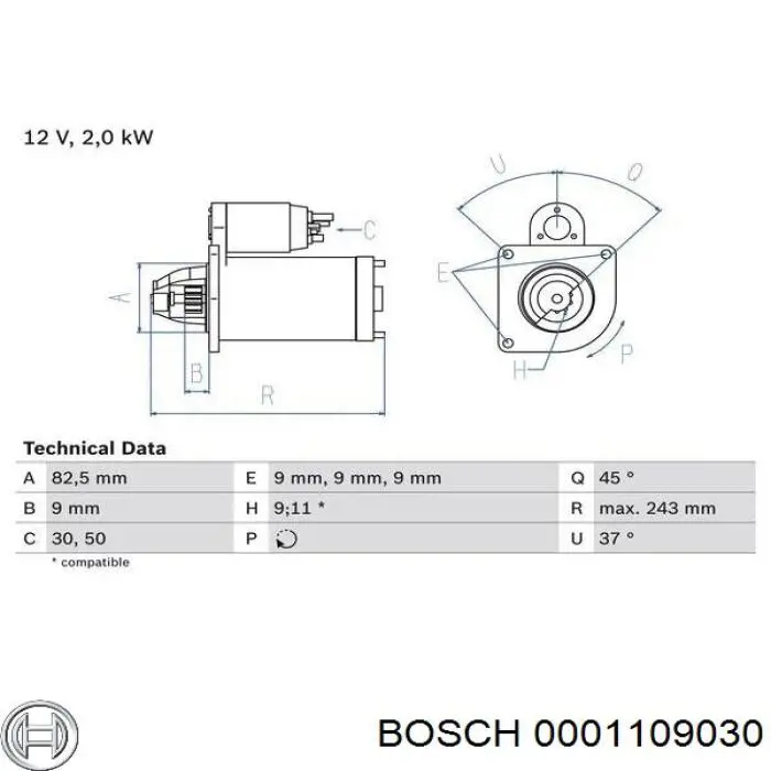 Motor de arranco Bosch 0001109030 preço, a partir de 72,48 USD